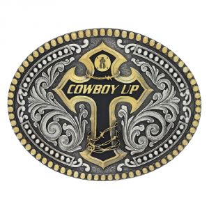 Montana Silversmiths Classic Impressions Two Tone Double Bead Cowboy Up Attitude Buckle (A639)